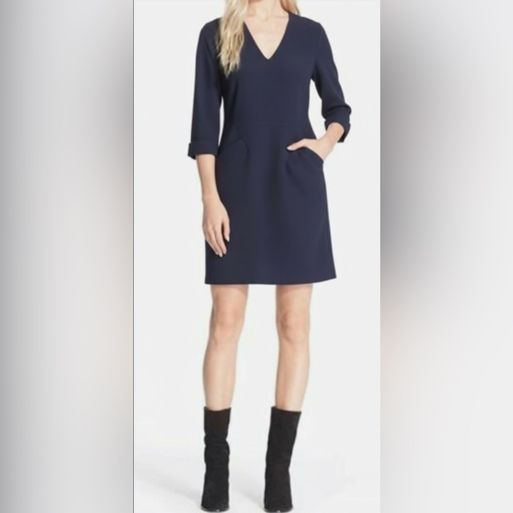 Trina Turk Elegant Navy V-Neck Mini Dress